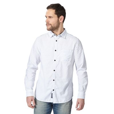 White dobby stripe button down shirt
